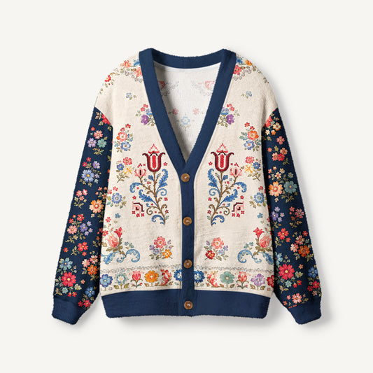 Heritage Folk Bloom Print Ugly Cardigan Sweaters