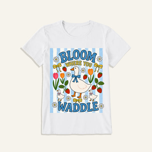 Strawberry Goose Garden Print Crew Neck Cotton Tee