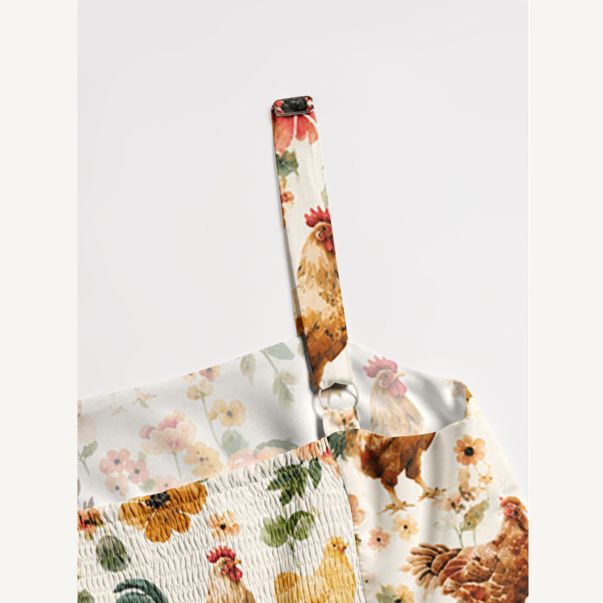 Watercolor Chicken Floral Print Wide Straps Maxi Dress With Pockets