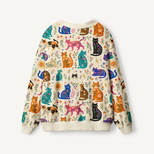 Painted Cat Garden Print Ugly Cardigan Sweaters