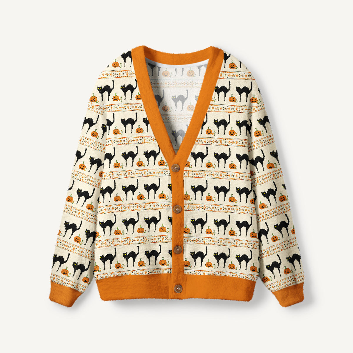Pumpkin Lane Black Cat Print Ugly Cardigan Sweaters