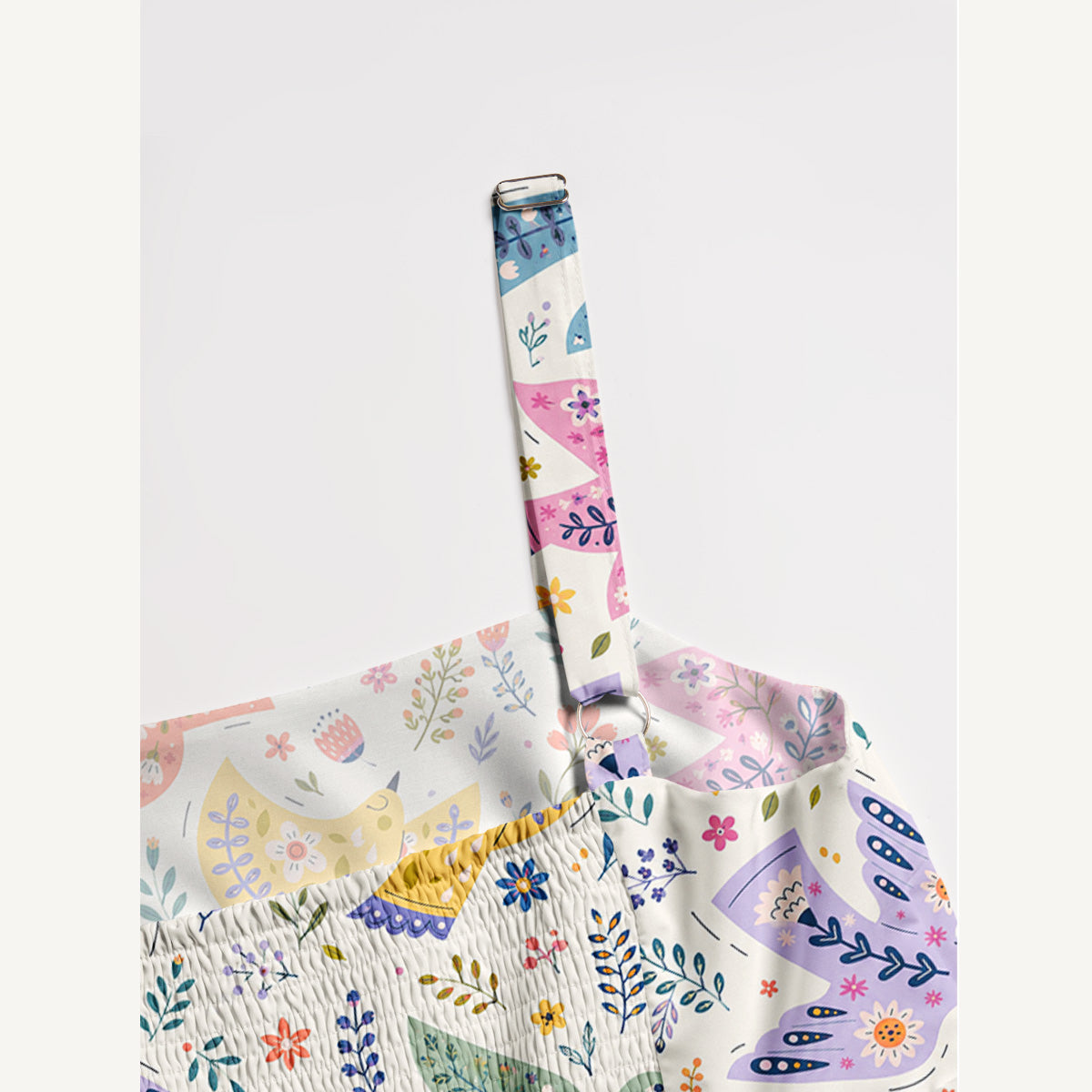 Scandinavian Folk Art Bird Pattern Print Wide Straps Maxi Dress With Pockets