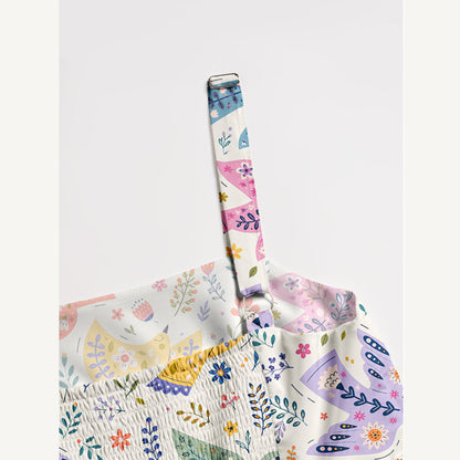 Scandinavian Folk Art Bird Pattern Print Wide Straps Maxi Dress With Pockets