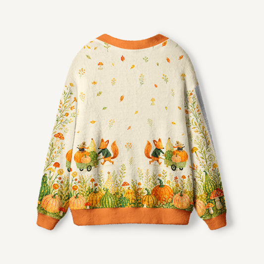 Fox & Pumpkin Harvest Print Ugly Cardigan Sweaters