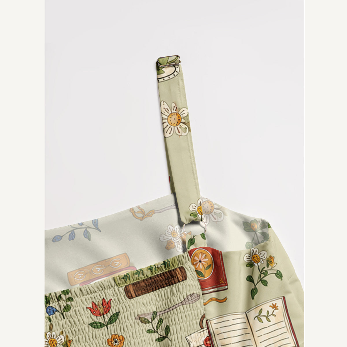 Tea Flowers and Books Print Wide Straps Maxi Dress With Pockets