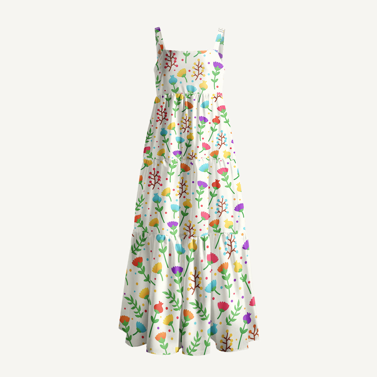 Pride Flowers Print Wide Straps Maxi Dress With Pockets
