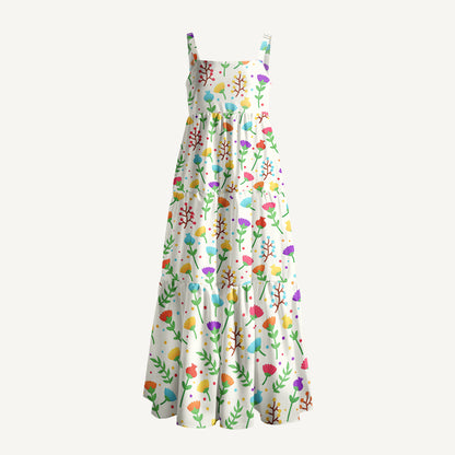 Pride Flowers Print Wide Straps Maxi Dress With Pockets