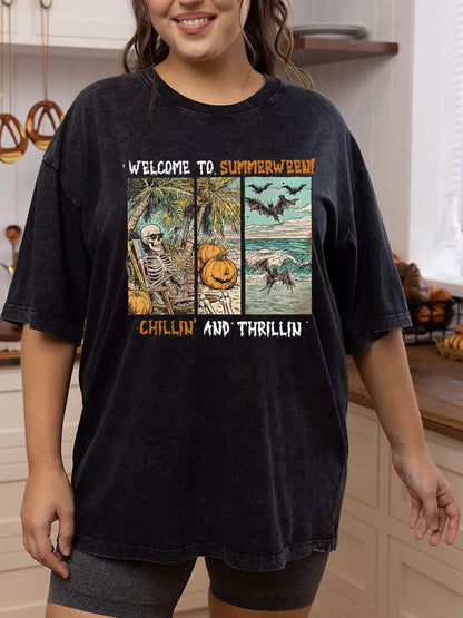 Vintage Welcome To Summerween Oversize Washed T-Shirt