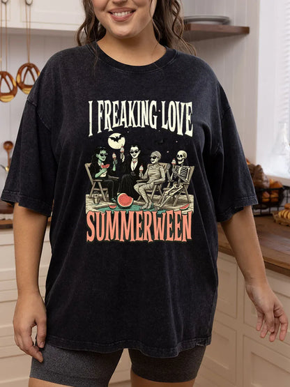 Vintage I Freaking Love Summerween Oversize Washed T-Shirt