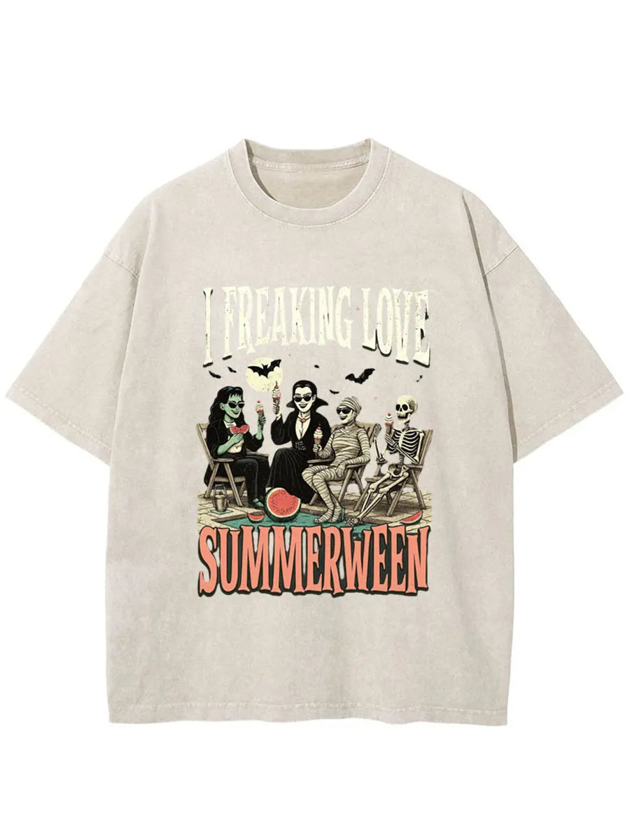 Vintage I Freaking Love Summerween Oversize Washed T-Shirt