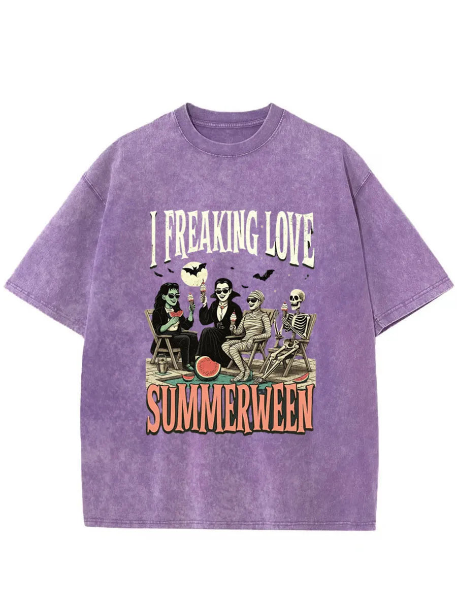 Vintage I Freaking Love Summerween Oversize Washed T-Shirt