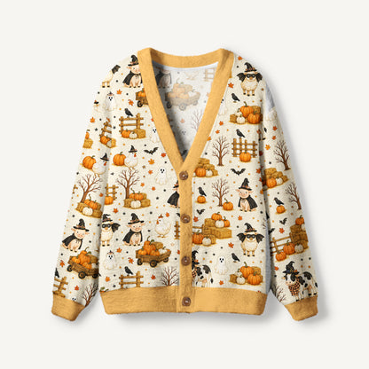 Halloween Farm Friends Print Ugly Cardigan Sweaters