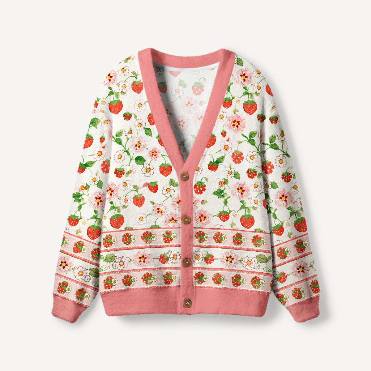 Strawberry Meadow Print Ugly Cardigan Sweaters