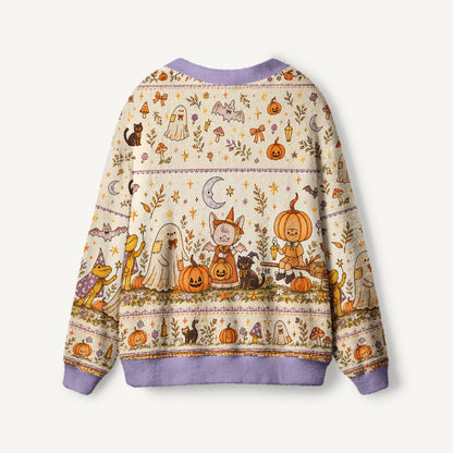 Whimsy Halloween Friends Print Ugly Cardigan Sweaters