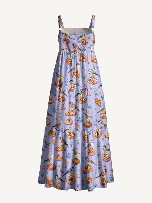 Pigeon Pastry Party Print Wide Straps Maxi Dress With Pockets