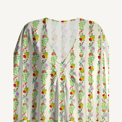 V‑Neck Blossom Trail Kimono Sleeve Kaftan Dress
