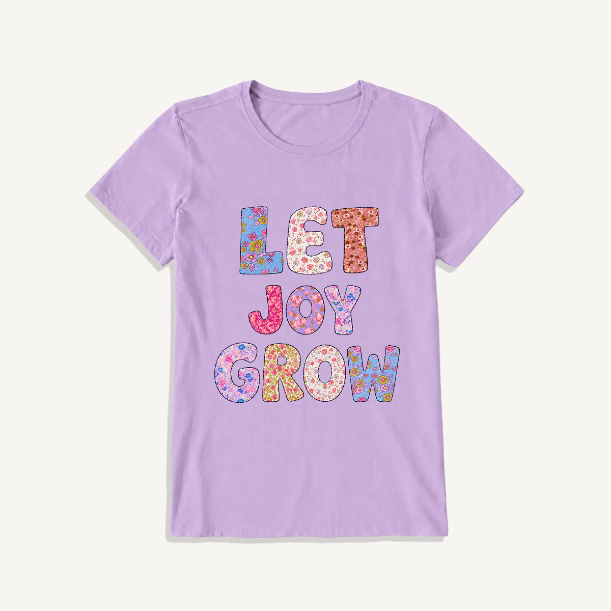 Let Joy Grow Floral Letters Print Crew Neck Cotton Tee