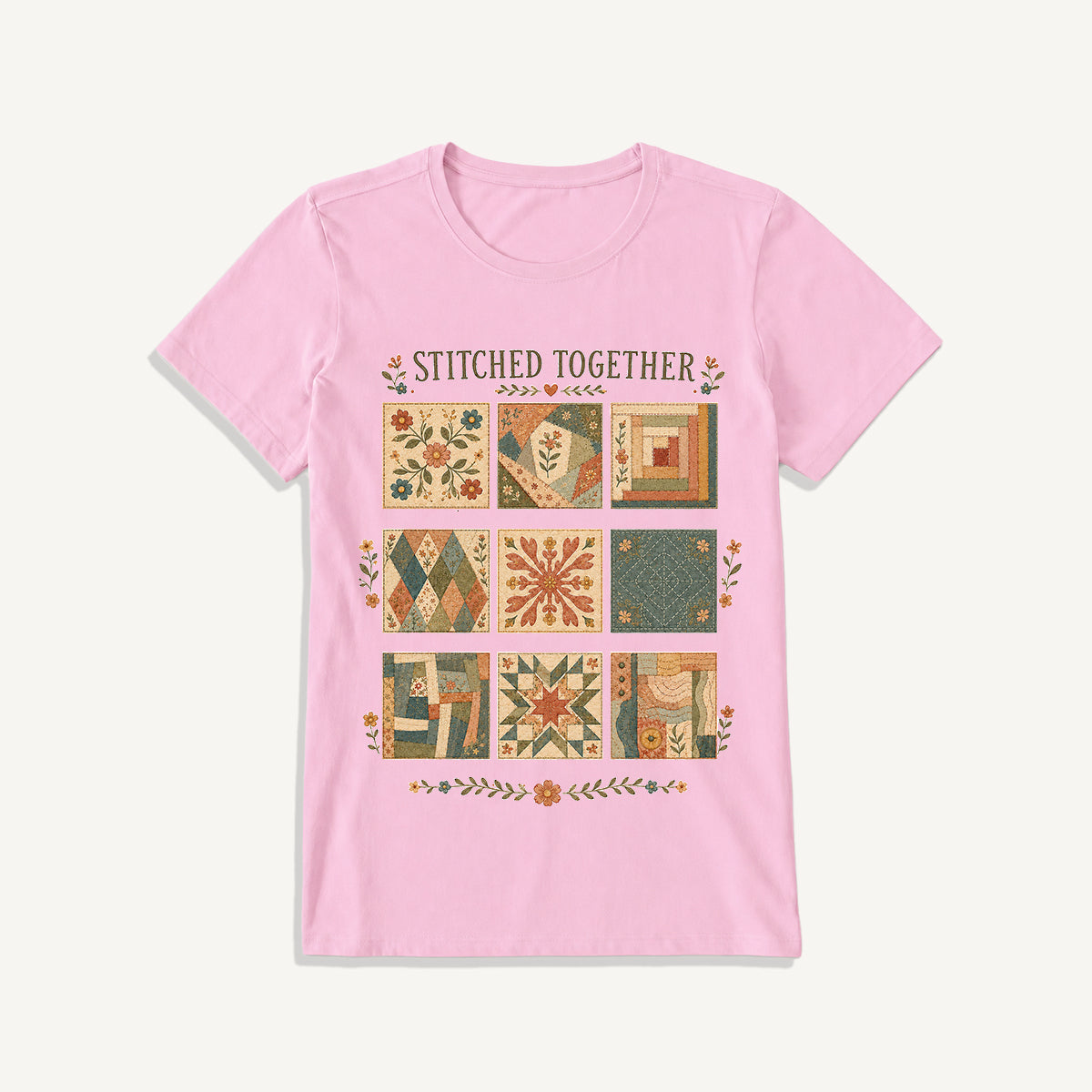 Classic Quilt Styles Poster Print Crew Neck Cotton Tee