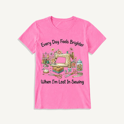 Lost in Sewing Joy Print Crew Neck Cotton Tee