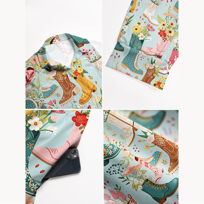 Boots Flower Print Midi Dress For Women With Pockets