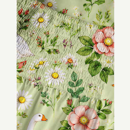 Pastoral Goose Garden Print Cotton Wide Straps Maxi Dress With Pockets