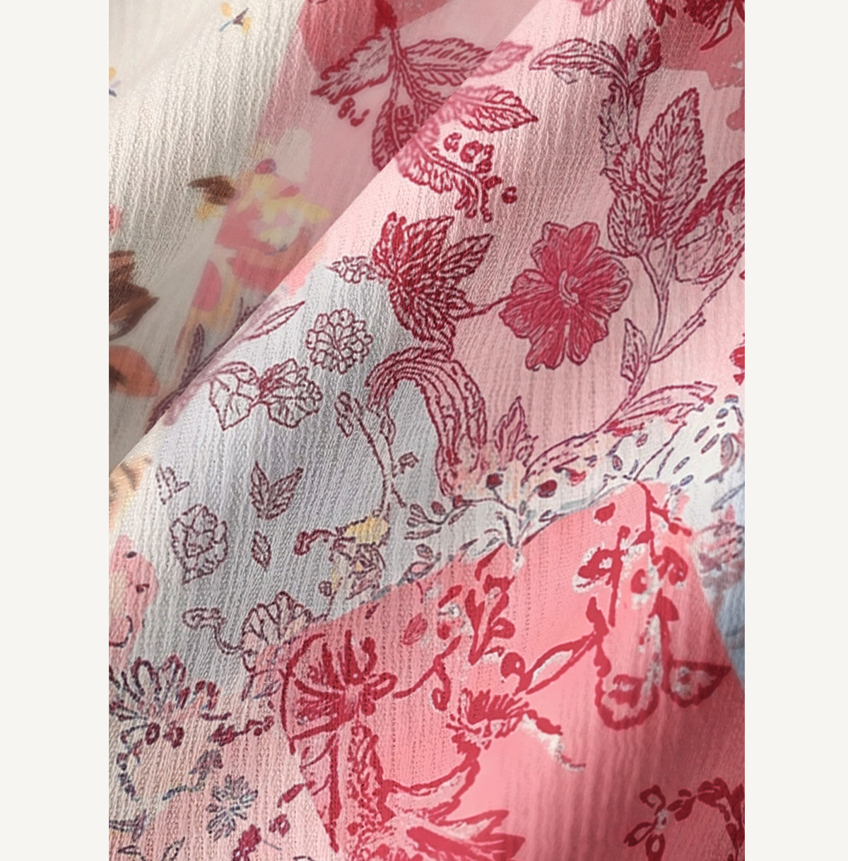 Shabby Chic Floral Patchwork Print Wide Leg Tie Waist Pants With Pockets