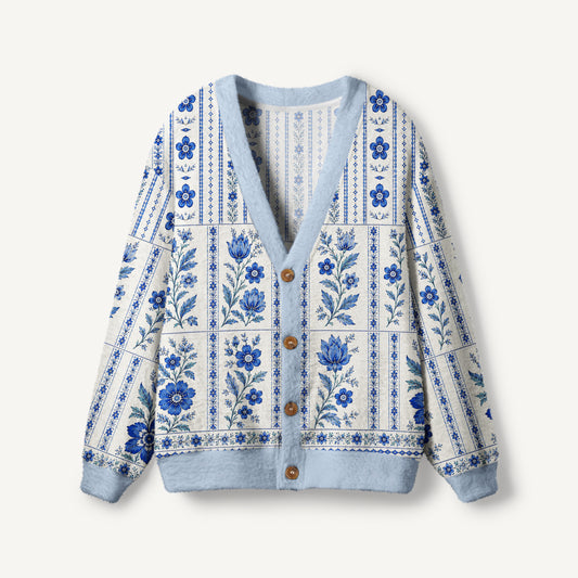 Indigo Garden Stripe Print Ugly Cardigan Sweaters