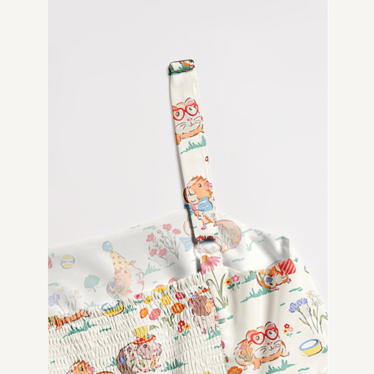 Guinea Pig Picnic Print Wide Straps Maxi Dress With Pockets