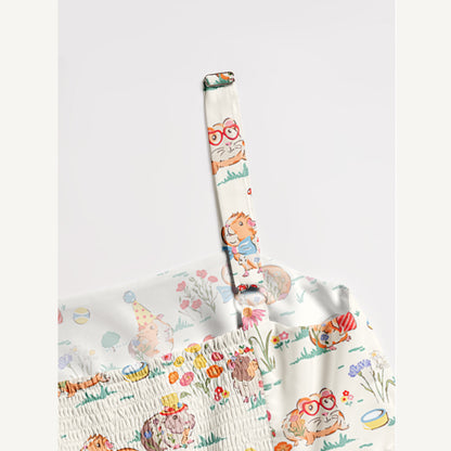 Guinea Pig Picnic Print Wide Straps Maxi Dress With Pockets