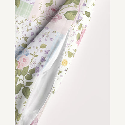 Pastel Rose Print Patchwork Wide Straps Maxi Dress With Pockets