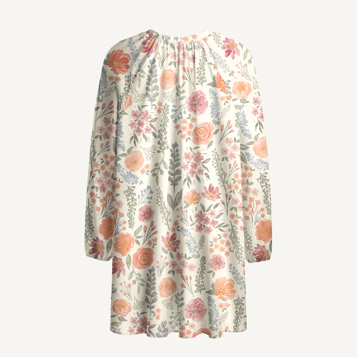The Wild Flowers Print Boho Tie‑Neck Smock Mini Dress