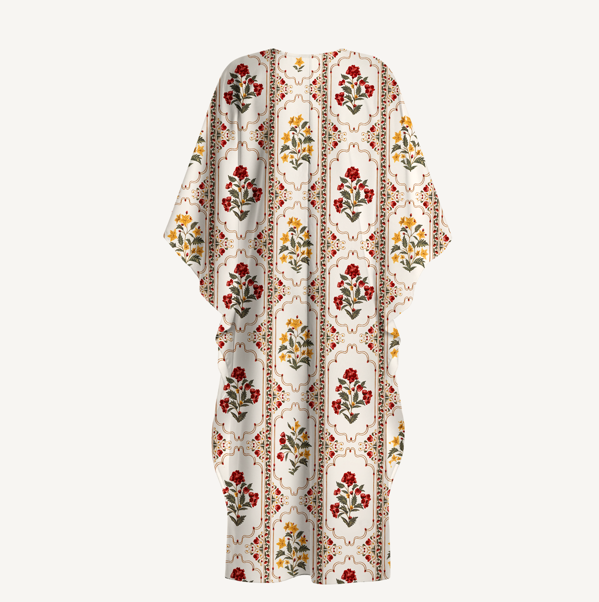 V‑Neck Velvet Carnation Kimono Sleeve Kaftan Dress