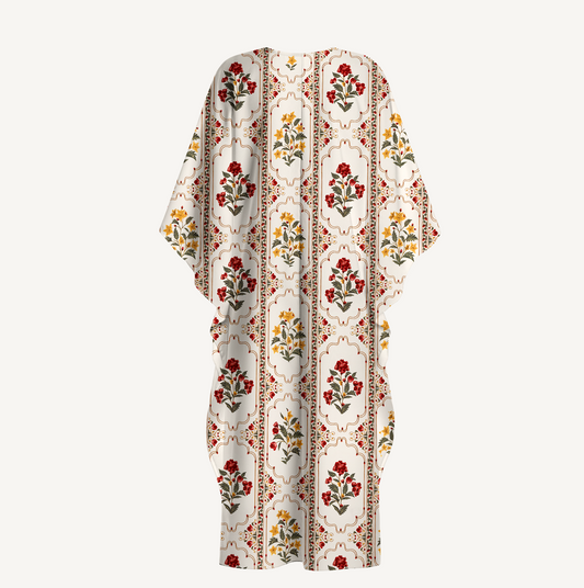 V‑Neck Velvet Carnation Kimono Sleeve Kaftan Dress