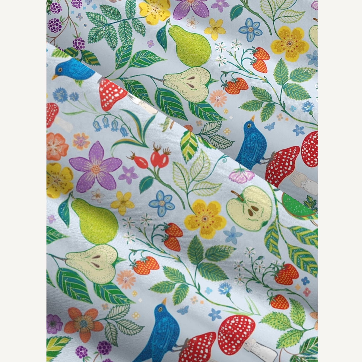 Birds Pear Mushroom Print Wide Straps Maxi Dress With Pockets