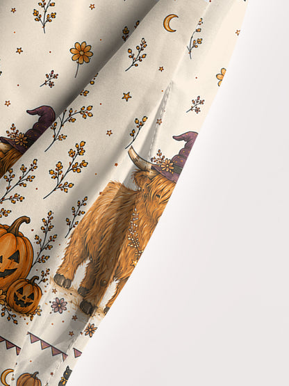 Witchy Highland Cow Harvest Print Wide Straps Maxi Dress With Pockets