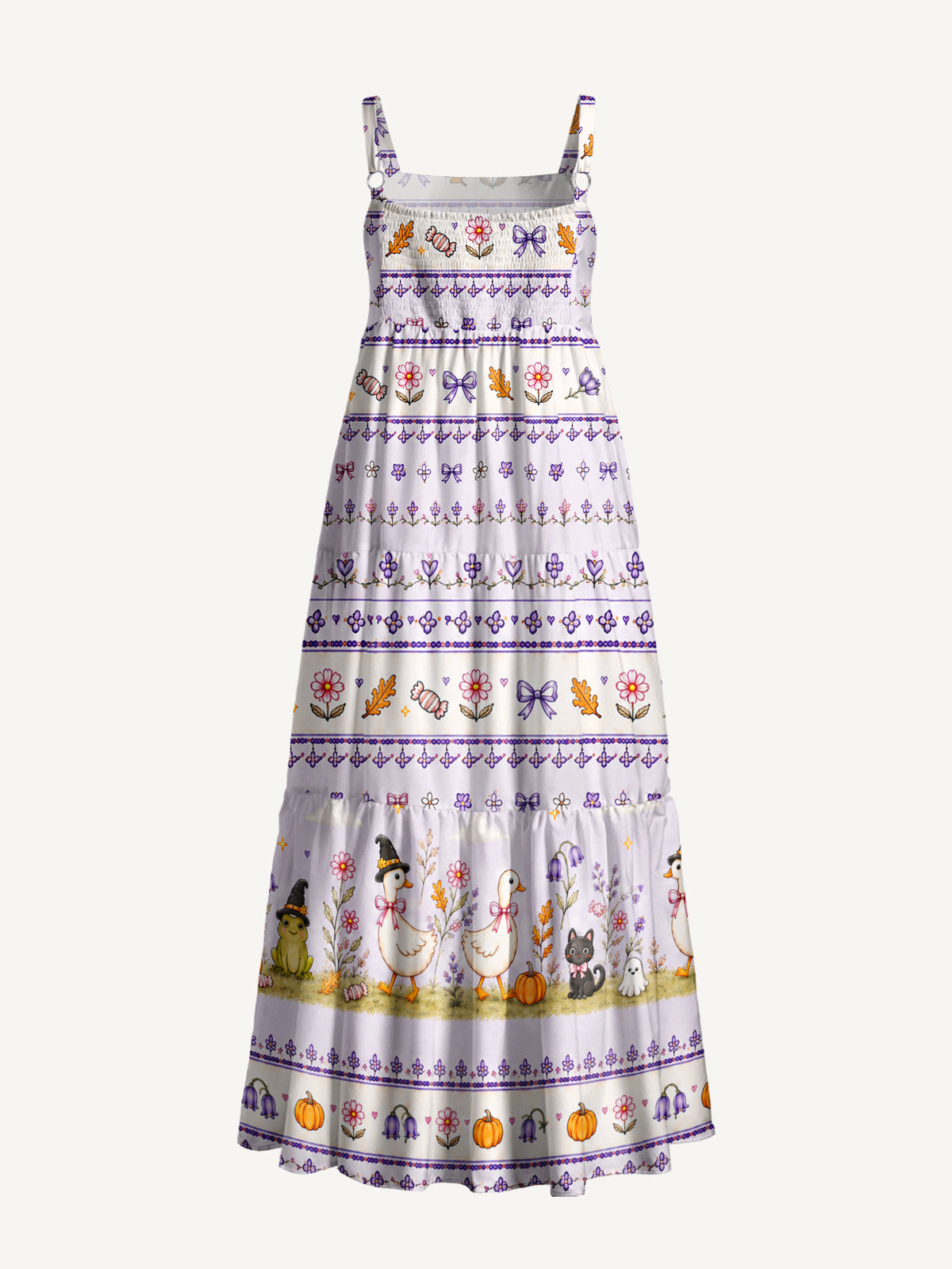 Witchy Goose Garden Print Wide Straps Maxi Dress With Pockets