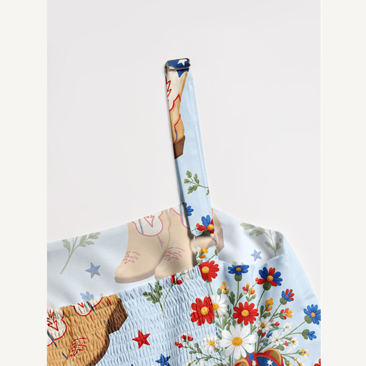 Patriotic Cowboy Boots Print Wide Straps Maxi Dress With Pockets