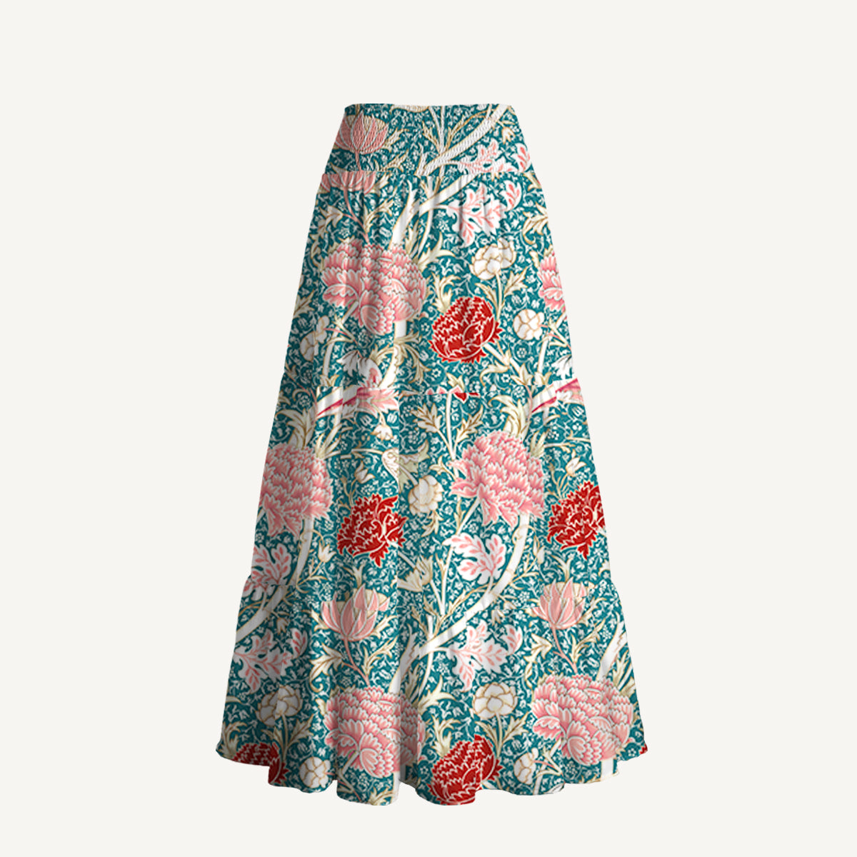 Vintage Peony Lotus Floral Print Convertible Maxi Skirt & Strapless Dress