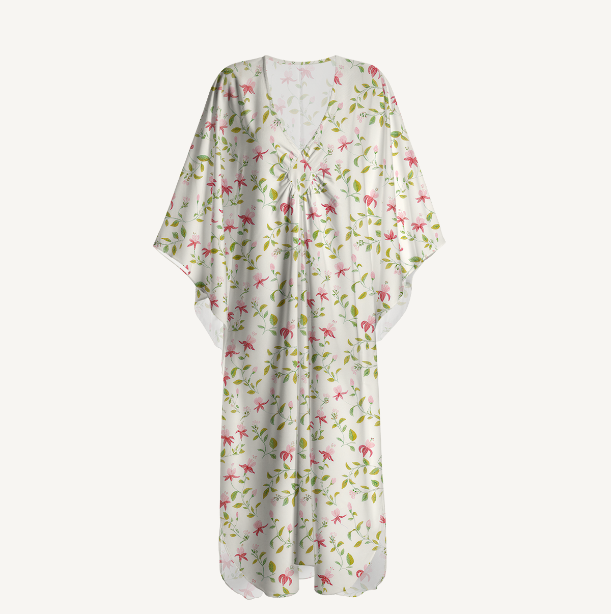 V‑Neck Ruby Vine Kimono Sleeve Kaftan Dress