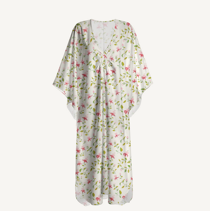 V‑Neck Ruby Vine Kimono Sleeve Kaftan Dress