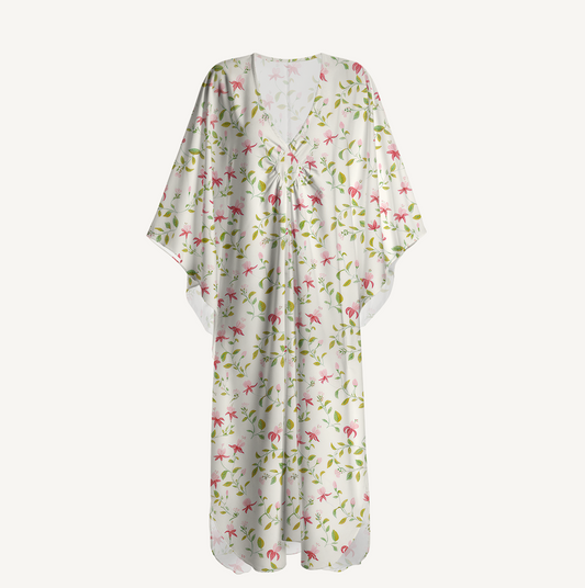 V‑Neck Ruby Vine Kimono Sleeve Kaftan Dress