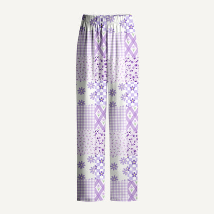 Lavender Daisy & Gingham Print Long Pajama Set