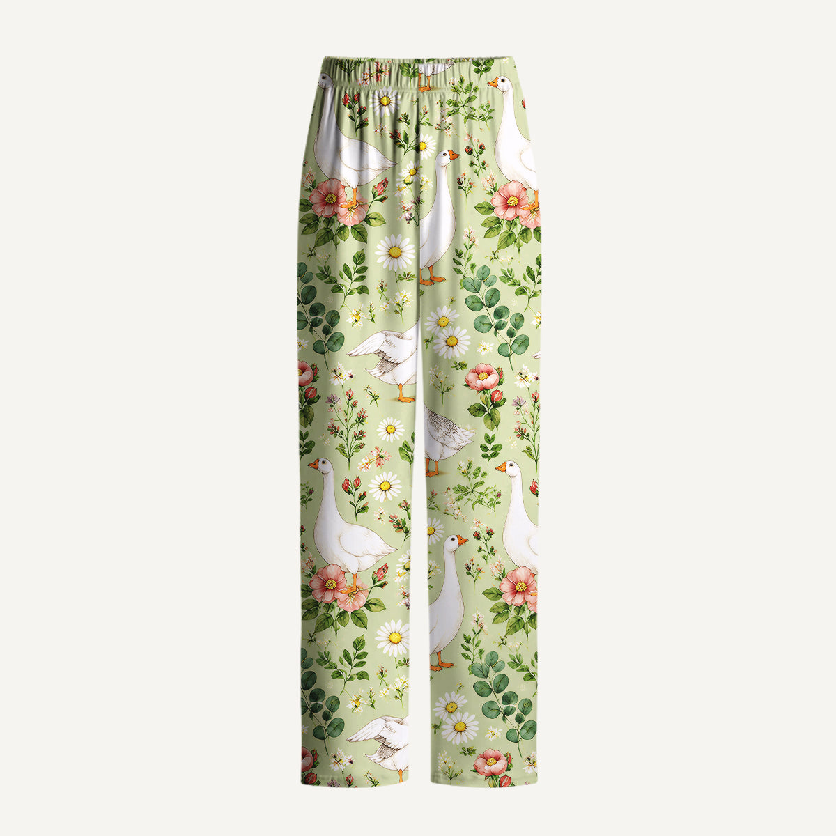 Pastoral Goose Garden Print Long Pajama Set