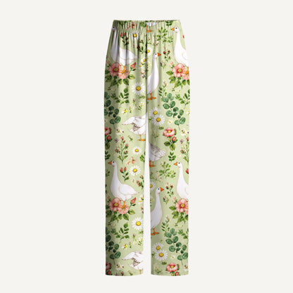Pastoral Goose Garden Print Long Pajama Set