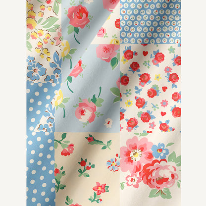 Square Neck Pastel Patc Print Cotton Wide Straps Maxi Dress With Pockets