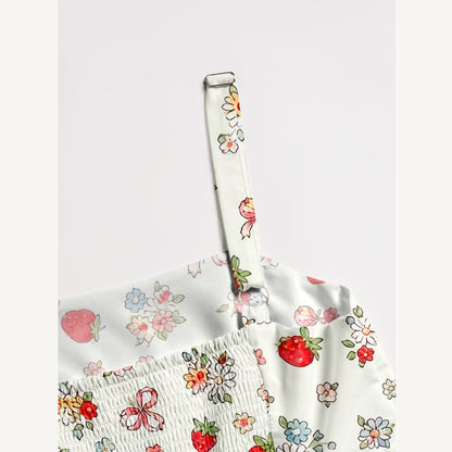 Strawberry Bow Print Wide Straps Maxi Dress With Pockets