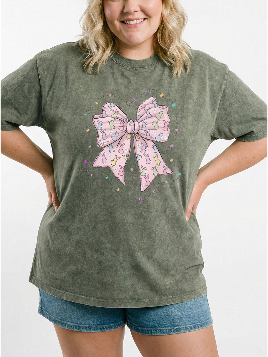 Vintage Easter Pink Bow Washed T-Shirt