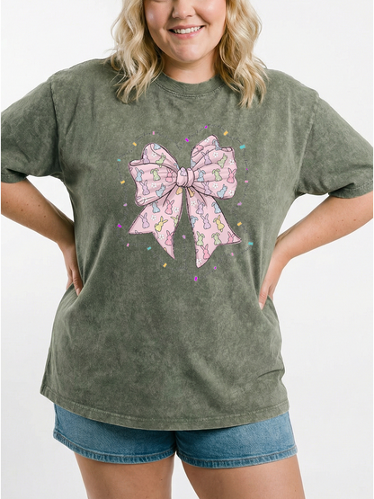 Vintage Easter Pink Bow Washed T-Shirt
