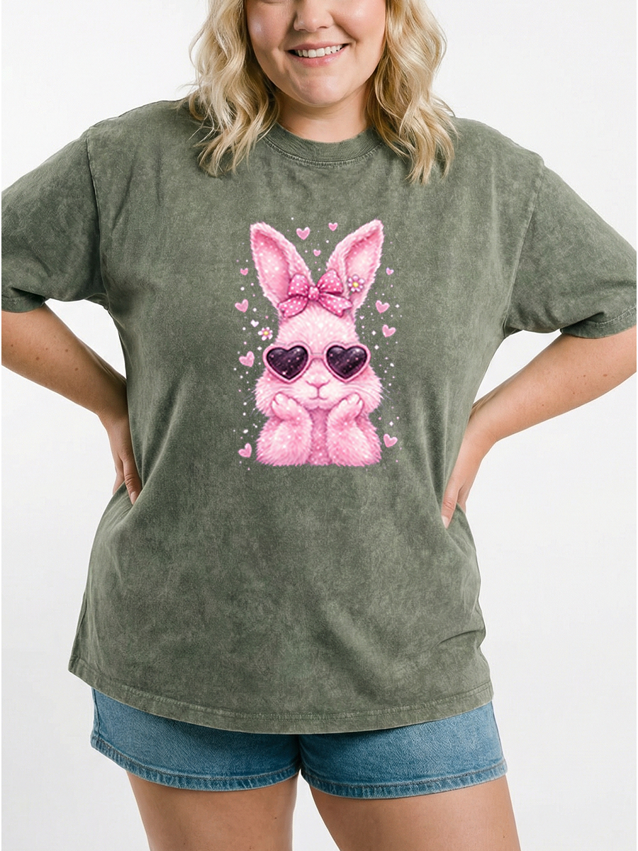 Vintage Cute Easter Bunny Washed T-Shirt