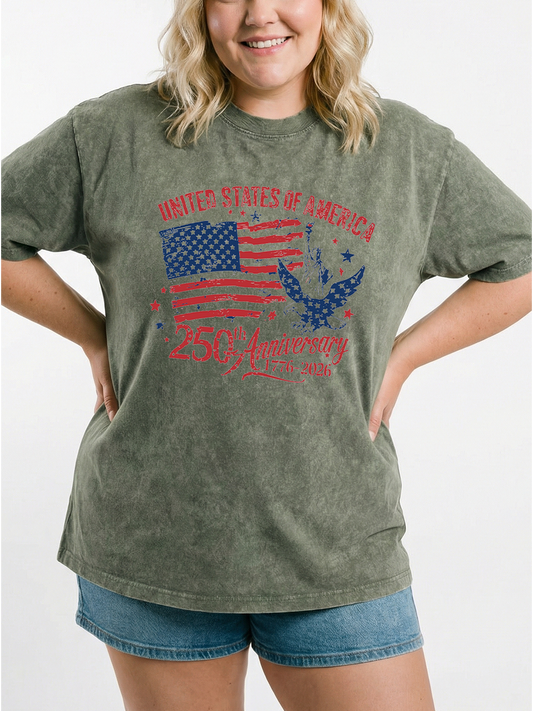 Vintage America 250Th Anniversary Patriotic Eagle Washed T-Shirt